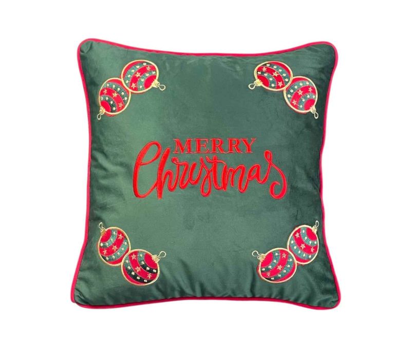 Coussin rouge velours vert 47x47 cm