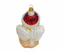 Voir la slide Suspension Noël verre soufflé ange nacré bonnet blanc cheveux dorés tenant couronne de Noël rouge et or H12cm - Lilosquare