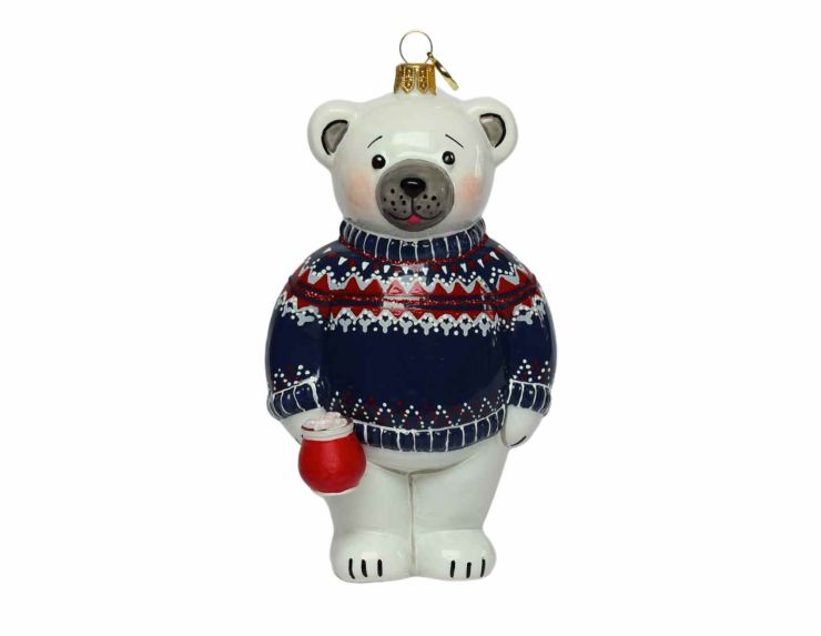 Suspension de Noël ourson pull hiver H 18 cm