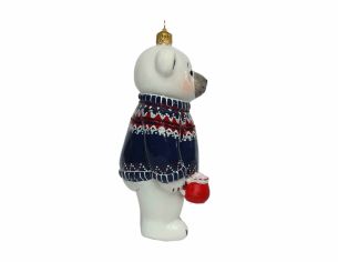 Suspension de Noël ourson pull hiver H 18 cm