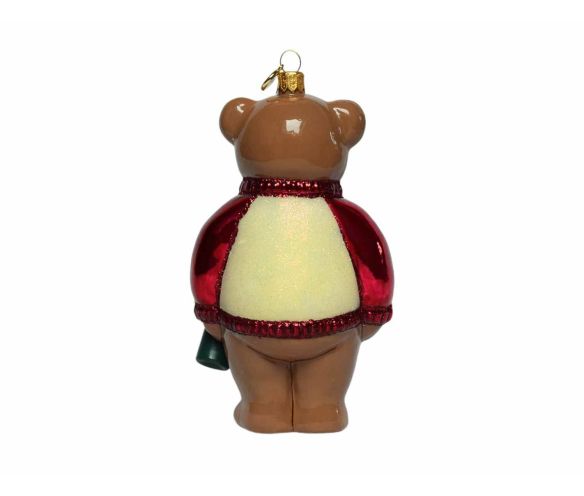 Suspension Noël ourson vigneron verre soufflé bouteille vin pull bordeaux raisins H18cm - Lilosquare