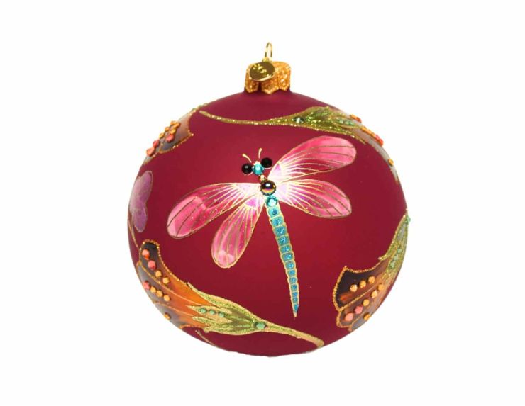 Boule de Noël luxe libellule bordeaux D 12 cm