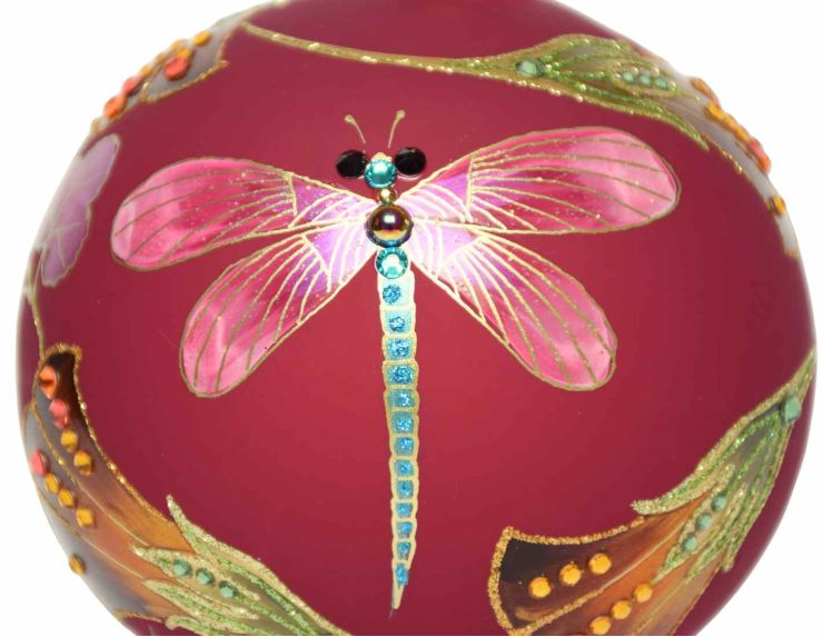 Boule de Noël luxe libellule bordeaux D 12 cm