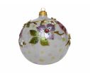 Voir la slide Boule Noël verre soufflé blanc pois pastel fleurs violettes roses 3D relief cristaux Preciosa branches dorées Ø12cm - Lilosquare