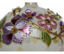 Voir la slide Boule Noël verre soufflé blanc pois pastel fleurs violettes roses 3D relief cristaux Preciosa branches dorées Ø12cm - Lilosquare