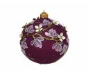 Voir la slide Boule Noël verre soufflé mat violet foncé fleurs magnolia blanches en relief branches dorées cristaux Ø12cm - Lilosquare