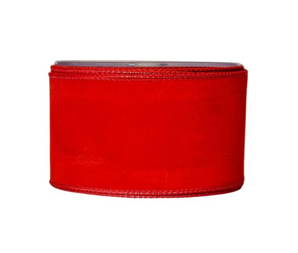 Large ruban de Noël en velours rouge. Fil de fer intégré dans le bord pour utilisation facile.