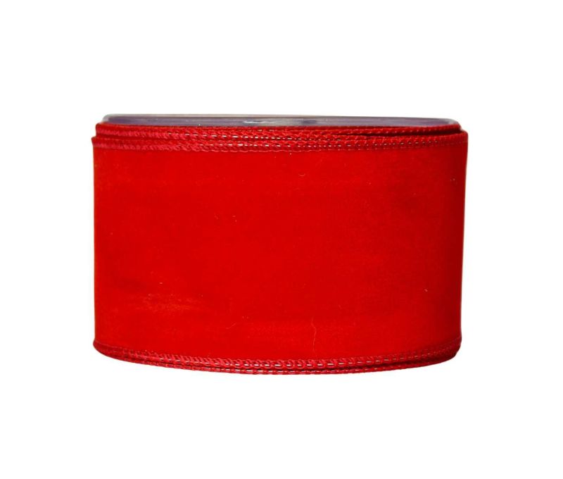 Large ruban de Noël en velours rouge. Fil de fer intégré dans le bord pour utilisation facile.