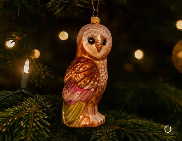 Suspension hibou brun verre H 15 cm