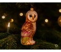 Voir la slide Suspension Noël verre soufflé hibou debout brun cuivré plumage rose prune vert olive yeux noirs capuchon doré H15cm