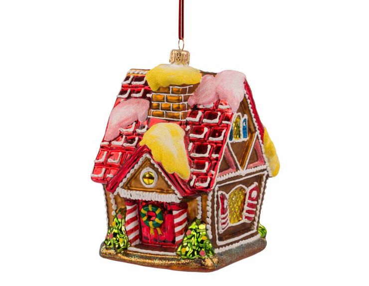 Suspension maison rouge verre H 14 cm