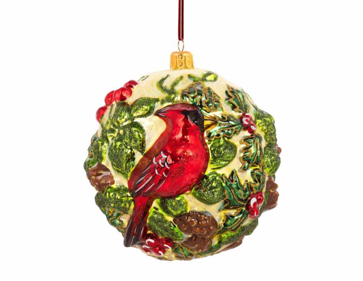 Boule de Noël cardinal en relief D 12 cm