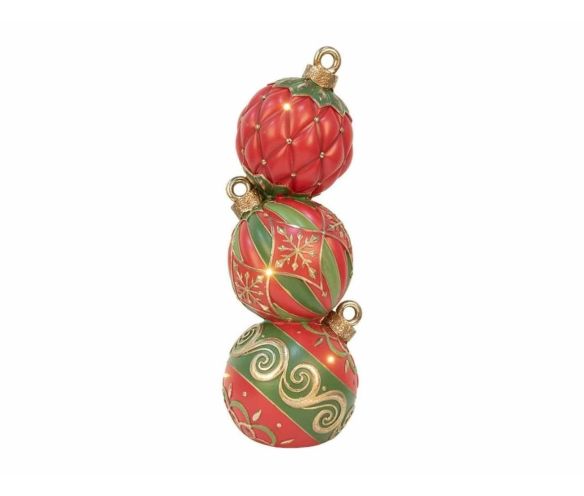 Colonne décorative boules de Noël empilées rouge vert motifs dorés résine H40cm