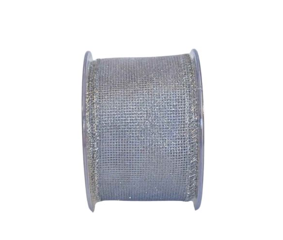 Ruban de Noël argenté maillé H 7cm x 9m