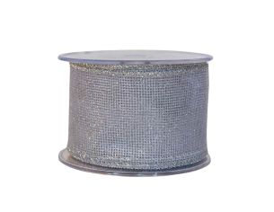 Ruban de Noël argenté maillé H 7cm x 9m