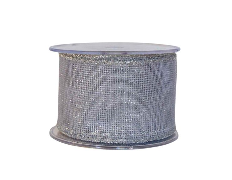 Ruban de Noël argenté maillé H 7cm x 9m