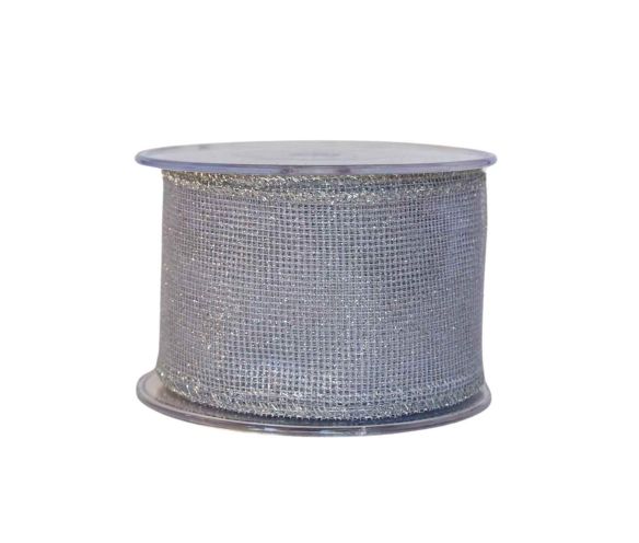 Ruban de Noël argenté maillé H 7cm x 9m