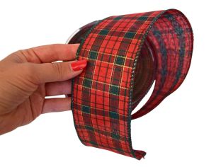 Ruban de Noël tartan vintage H 7cm x 9m