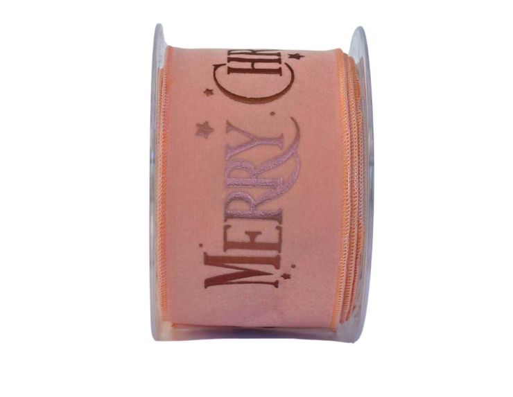 Ruban velours rose clair "Merry Christmas" 8cm x 9m