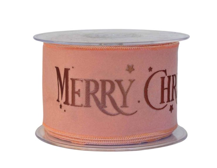 Ruban velours rose clair "Merry Christmas" 8cm x 9m