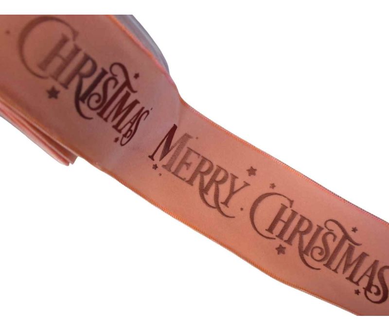 Ruban velours rose clair "Merry Christmas" 8cm x 9m
