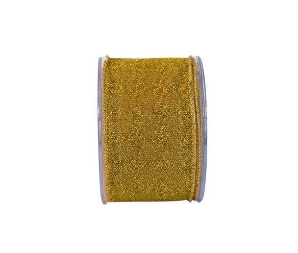 Ruban en lurex doré scintillant. Largeur 7cm, longueur 9m. Parfait pour une décoration lumineuse et festive. Bords métalliques.