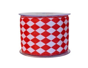 Ruban velours damier rouge blanc H 10cm x 9m