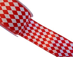 Ruban velours damier rouge blanc H 10cm x 9m