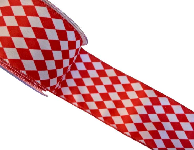 Ruban velours damier rouge blanc H 10cm x 9m