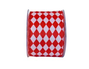 Ruban velours damier rouge blanc H 10cm x 9m