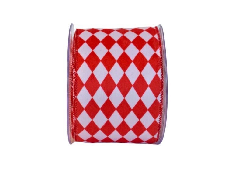Ruban velours damier rouge blanc H 10cm x 9m