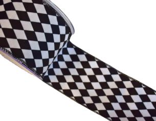 Ruban velours damier noir blanc H 10cm x 9m