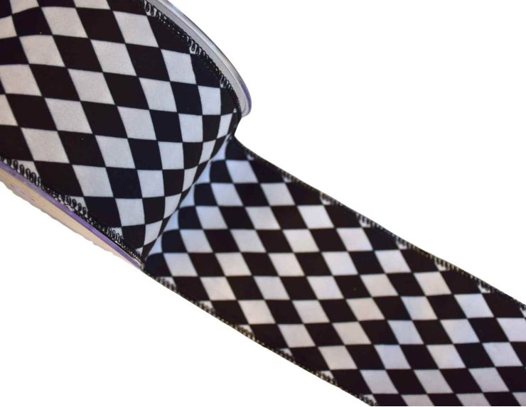 Ruban velours damier noir blanc H 10cm x 9m