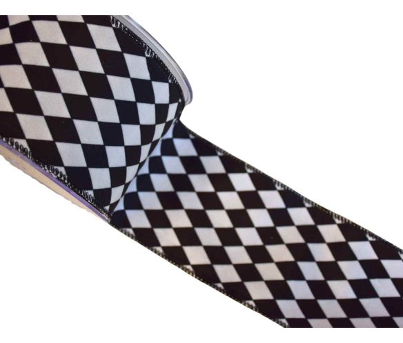 Ruban velours damier noir blanc H 10cm x 9m