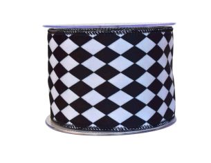 Ruban velours damier noir blanc H 10cm x 9m