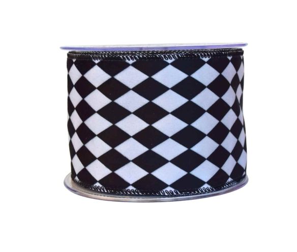 Ruban damier losange noir blanc graphique largeur 10cm 9m
