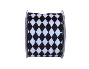 Ruban velours damier noir blanc H 10cm x 9m