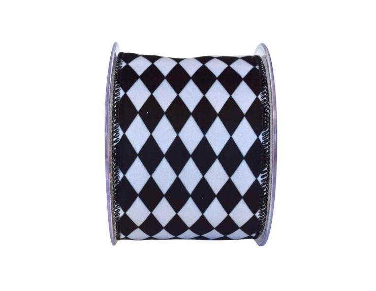 Ruban velours damier noir blanc H 10cm x 9m