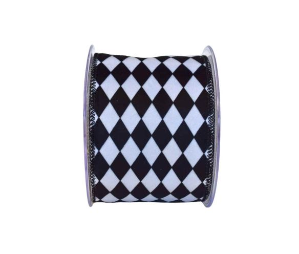 Ruban velours damier noir blanc H 10cm x 9m