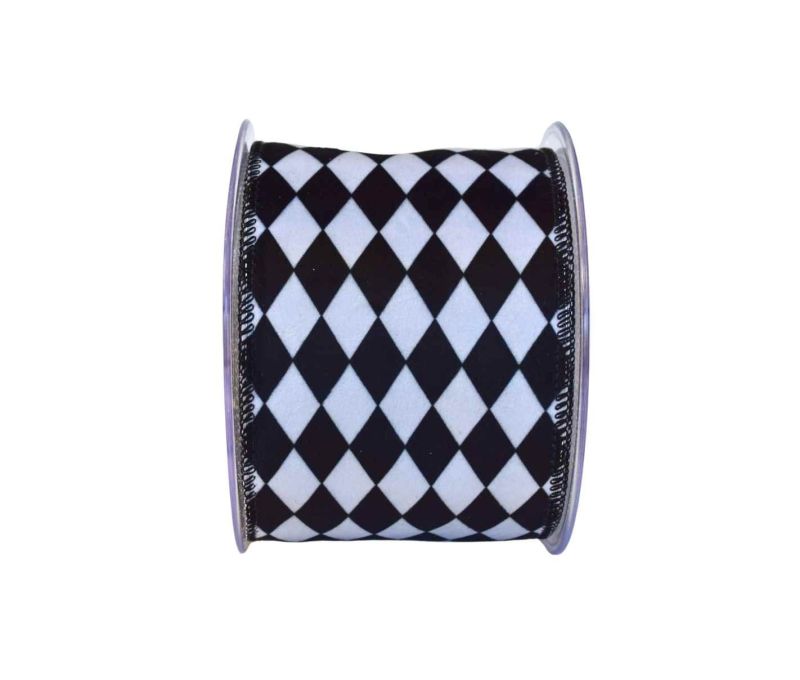 Ruban velours damier noir blanc H 10cm x 9m