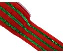 See slide Ruban rouge velours rayures vertes pailletées 4,5M