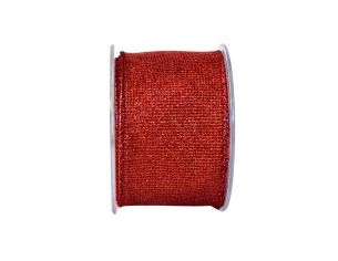 Ruban rouge maillé avec paillettes et effet irisé. Largeur 7cm, longueur 9m. Bords renforcés avec du fil métallique.