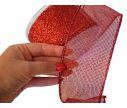 Voir la slide Ruban rouge maillé avec paillettes et effet irisé. Largeur 7cm, longueur 9m. Bords renforcés avec du fil métallique.