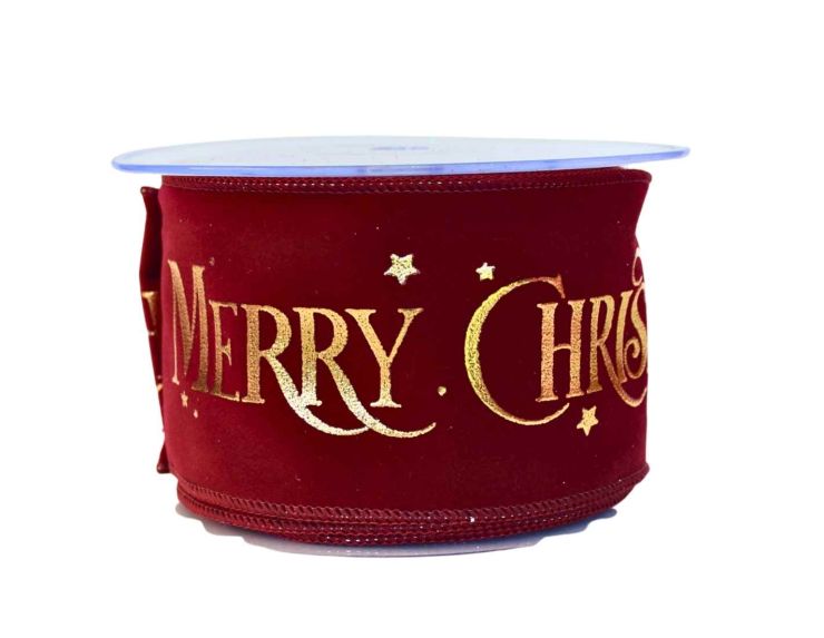 Ruban bordeaux Merry Christmas velours 9M