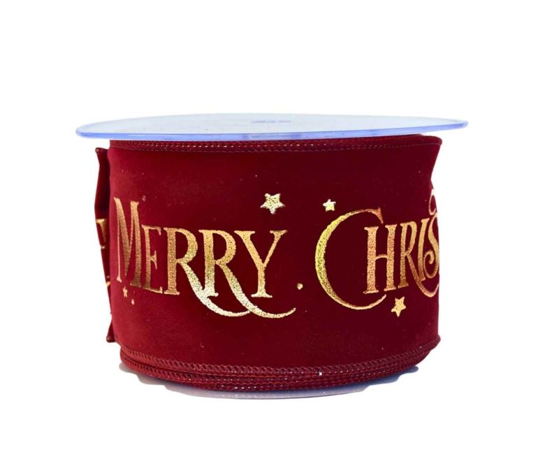 Ruban bordeaux Merry Christmas velours 9M