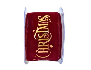 Ruban bordeaux Merry Christmas velours 9M