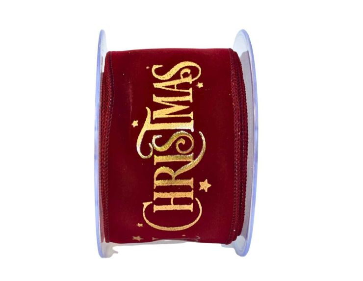 Ruban bordeaux Merry Christmas velours 9M