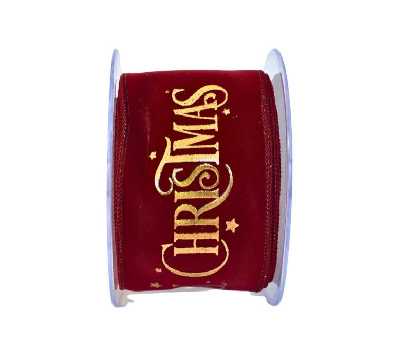 Ruban bordeaux Merry Christmas velours 9M