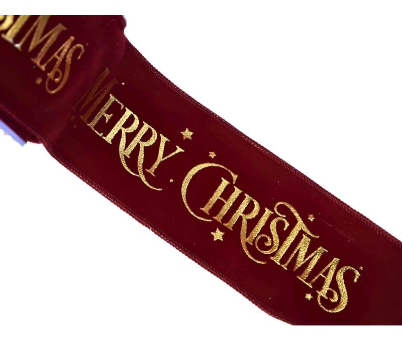 Ruban bordeaux Merry Christmas velours 9M