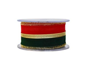 Ruban bicolore rouge vert velours H 5cm x 4,5m